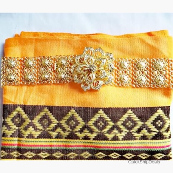Gold Plate Metal Belt with White Stones, Adjustable 40 Inches, Traditional Thai main image 5